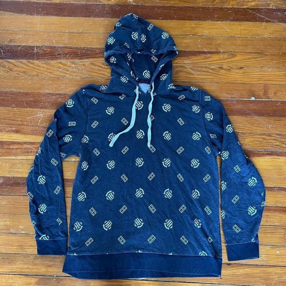 Tommy Hilfiger all over print logo pullover hoodie Size L